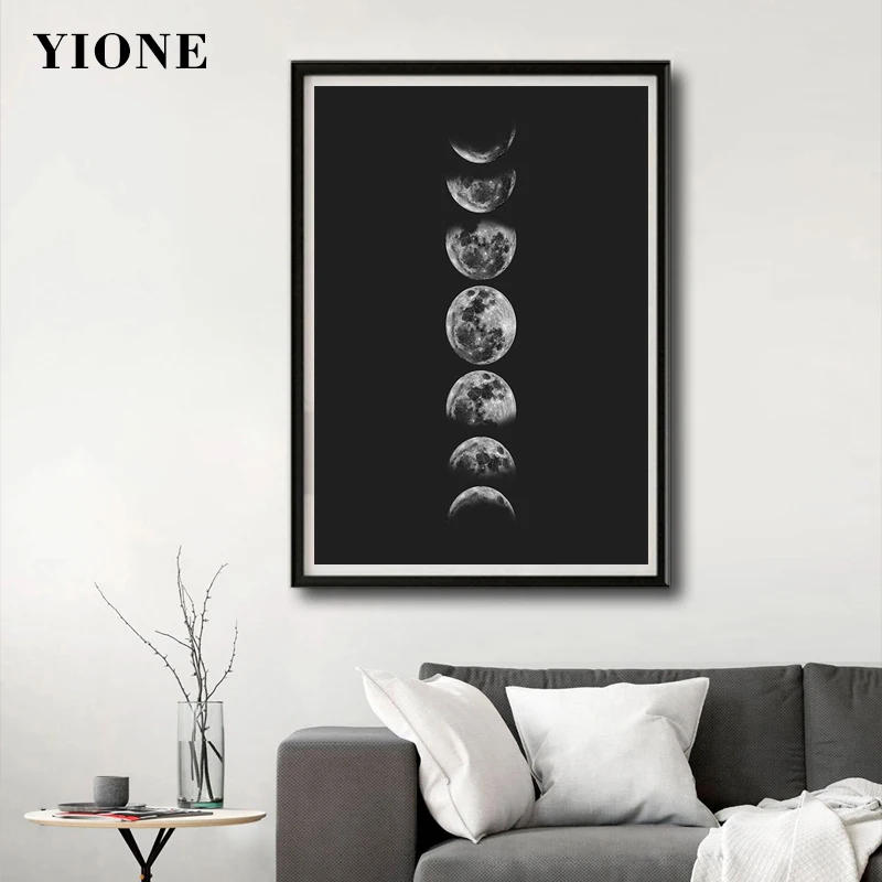 

Black and White Moon Phases Canvas Paintings Modern Minimalist Landscape Posters Prints Wall Art Pictures for Living Room Decor