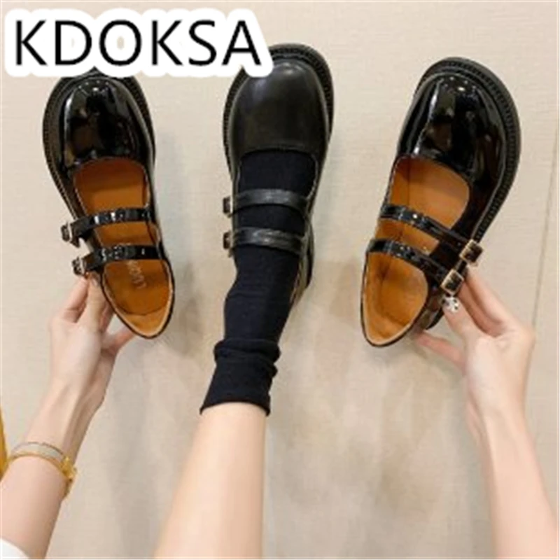 

Spring 2021 New Women's Shoe Single Toe Layer Cowhide Round Head Marjane Shoe Student Youth Shallow Mouth