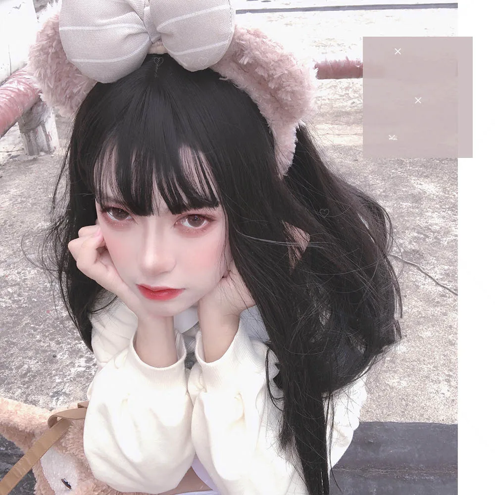 MANWEI длинные смешанные цвета синие прямые синтетические волосы парики с челкой