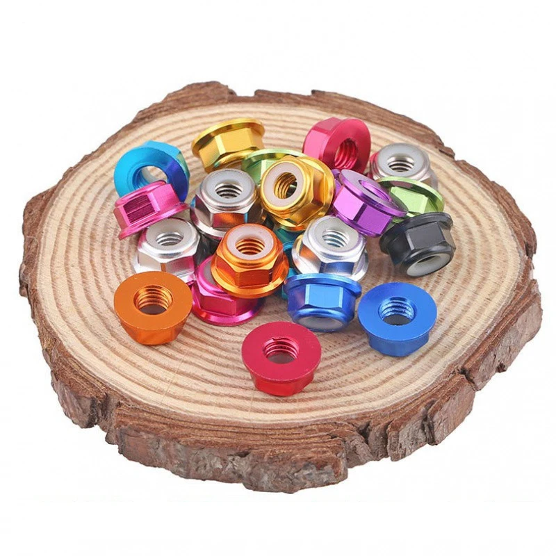 20 шт. фланцевые стопорные гайки из сплава 4 8 разноцветные алюминиевые M2 M3 M4 M5 M6 шаг