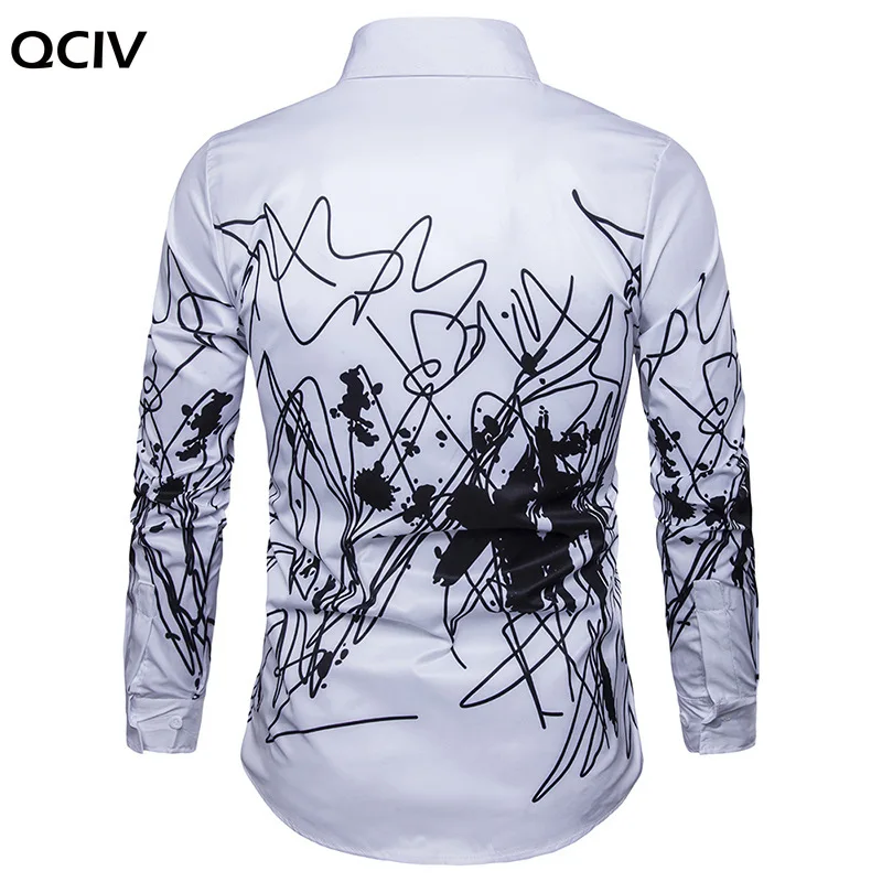 

Luxury Printing Shirt Men Black White Long Sleeve Camisa Masculina Slim Fit Chemise Homme Social Shirt Male M-3XL