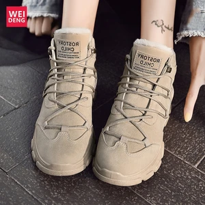 WeiDengзимние Ботинки martin, визуально увеличивающие рост на 4 см; Зимние ботильоны из плюша; женские повседневные лоферы; теплые мягкие ботинки на шнуровке