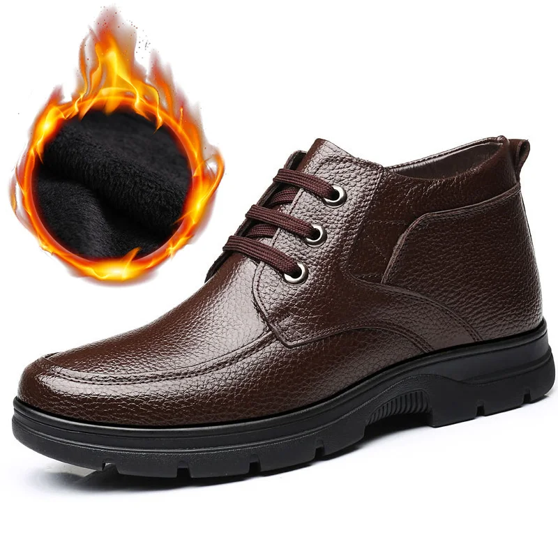 

New 2021 Genuine Leather Shoes Men Winter Boots -30 Warm Cotton Shoes Cow Leather Man Ankle Boots Casual Male Footwear A1884