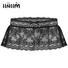Женская ночная сорочка, юбки для мужчин, Прозрачная Кружевная юбка с оборками и бантом, с цветочным узором, мини-юбка с заниженной талией