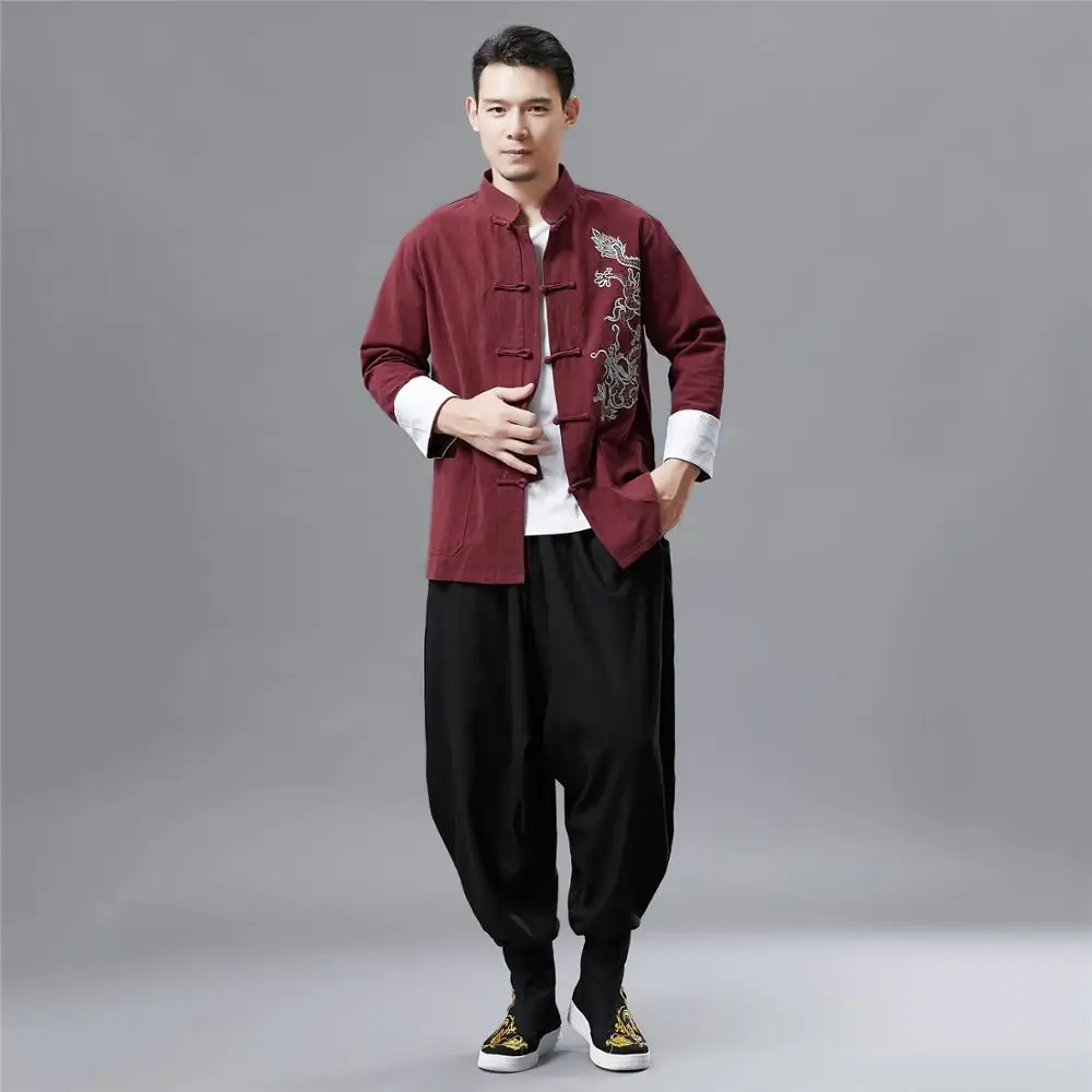 Традиционная китайская одежда куртка Кунг фу с вышивкой дракона мужской костюм