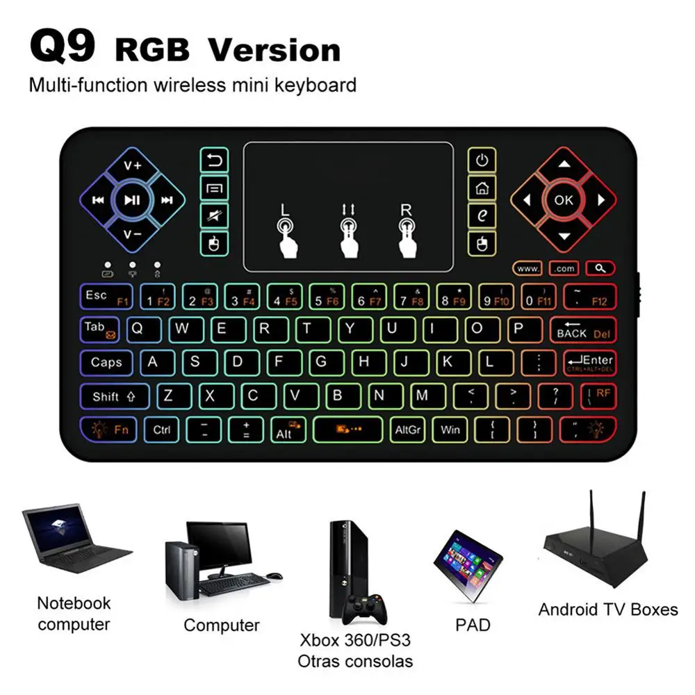 Q9s Bluetooth Беспроводная мини клавиатура крутая красочная подсветка с тачпадом Q9 Air