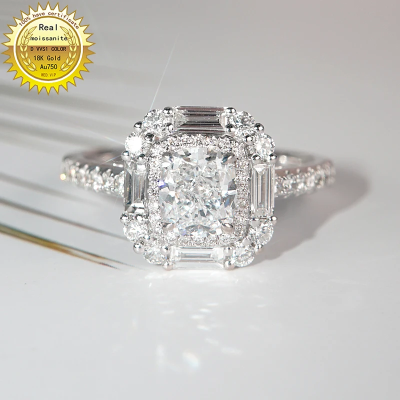 18K goldr ring 1ct D VVS moissanite Engagement&ampWedding Jewellery with certificate 028 | Украшения и аксессуары