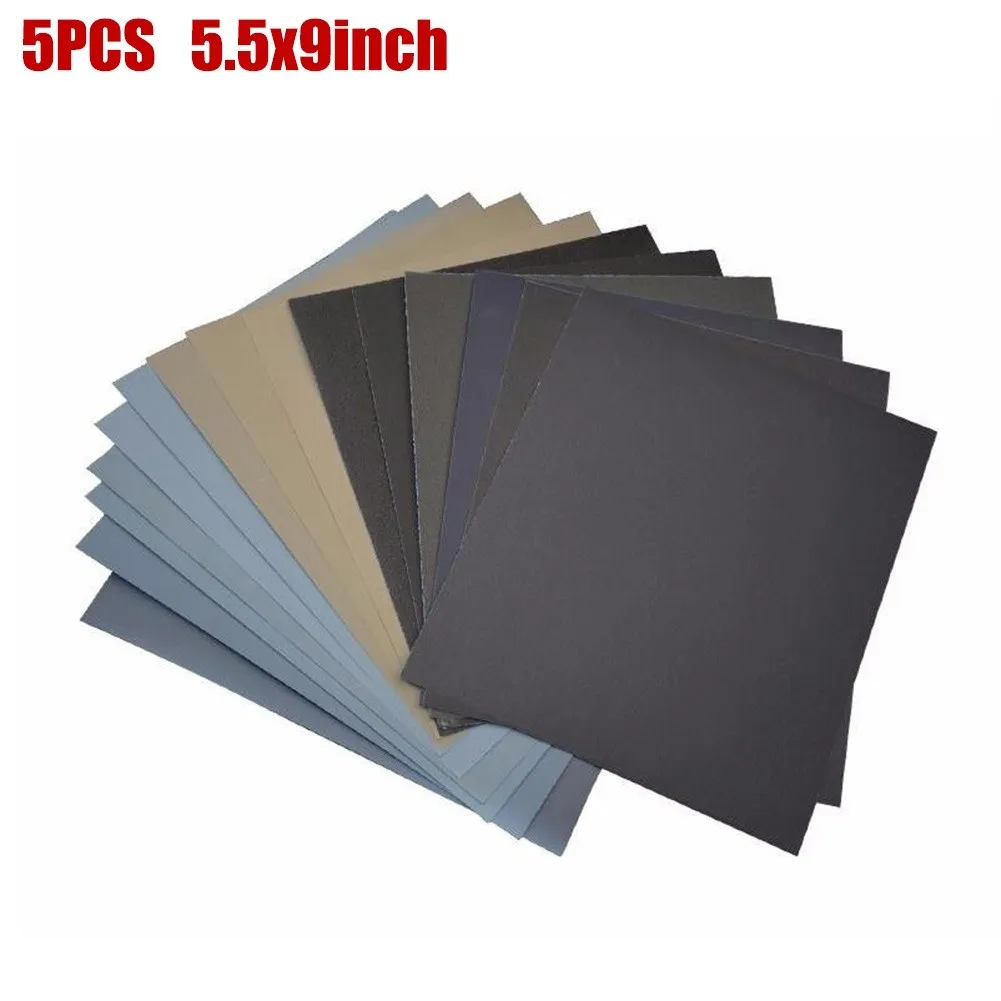 

5 Pcs Sanding Sheets Wet/Dry Silicon Carbide Waterproof Sandpaper Set 5.5x9inch Grit 320/400/800/600/1000/1200