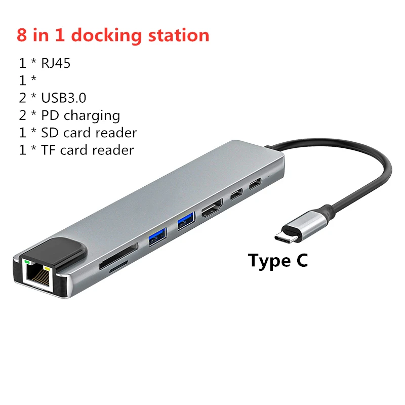 

USB C Hub to HDMI-compatible Rj45 100M Adapter OTG Thunderbolt 3 Dock with PD TF SD for Macbook Pro/Air M1 2021 Type-C Adapter