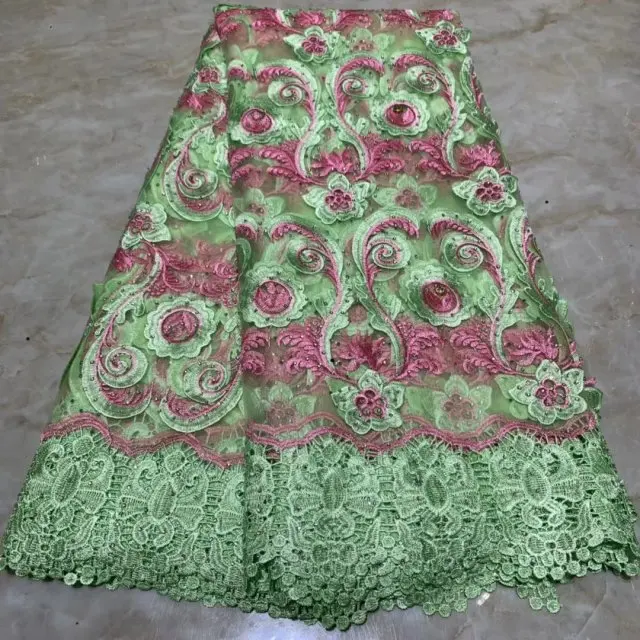 Зеленый 2019 Настоящее французское кружево швейцарский Тюль кружевная ткань