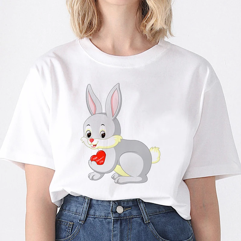 

Women T Shirts Rabbit Graphic Print Cute Cartoon Female Clothing Summer Short Sleeve 90s Aesthetic Top Tees Girls' Streetwear