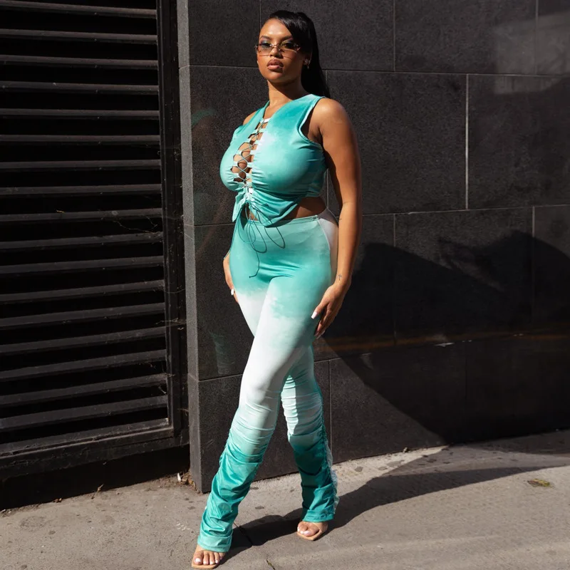 

Женский спортивный костюм, укороченный топ и леггинсы, с вырезами и завязками, Осень-осень, 2020