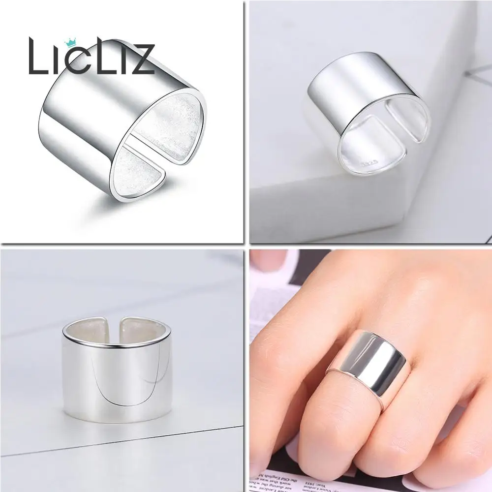 LicLiz 925 пробы серебряные открытые регулируемые манжеты кольца для женщин круглое