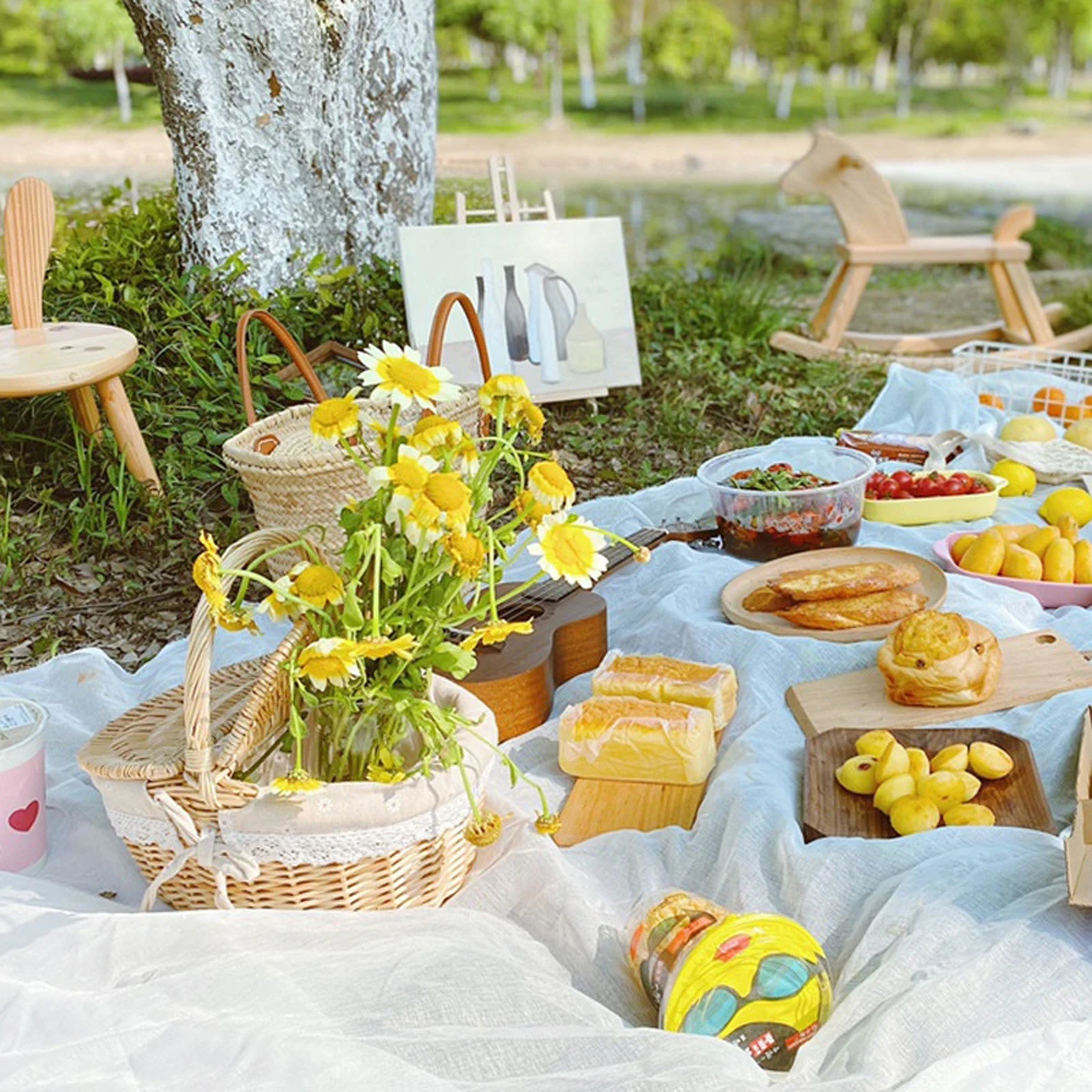 

Уличная плетеная Сумка для пикника традиционные ремесла корзины для пикника с ручкой для кемпинга хозяйственные сумки Обложка корзина для ...