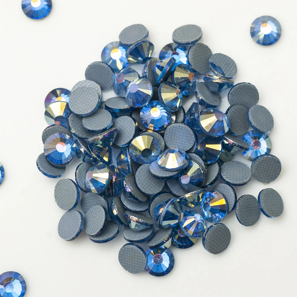 

CTPA3bI 2058 SS16,SS20 Light Sapphire AB Hot-Melt Based Rhinestones Flatback Iron On Crystals For DIY Crafts Garment Gym Suit