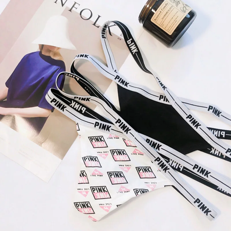 

Women's Cotton G-string Sexy Cross Strap Panties Hollow Out Letter Waisted Underwear Thongs Women Underwear