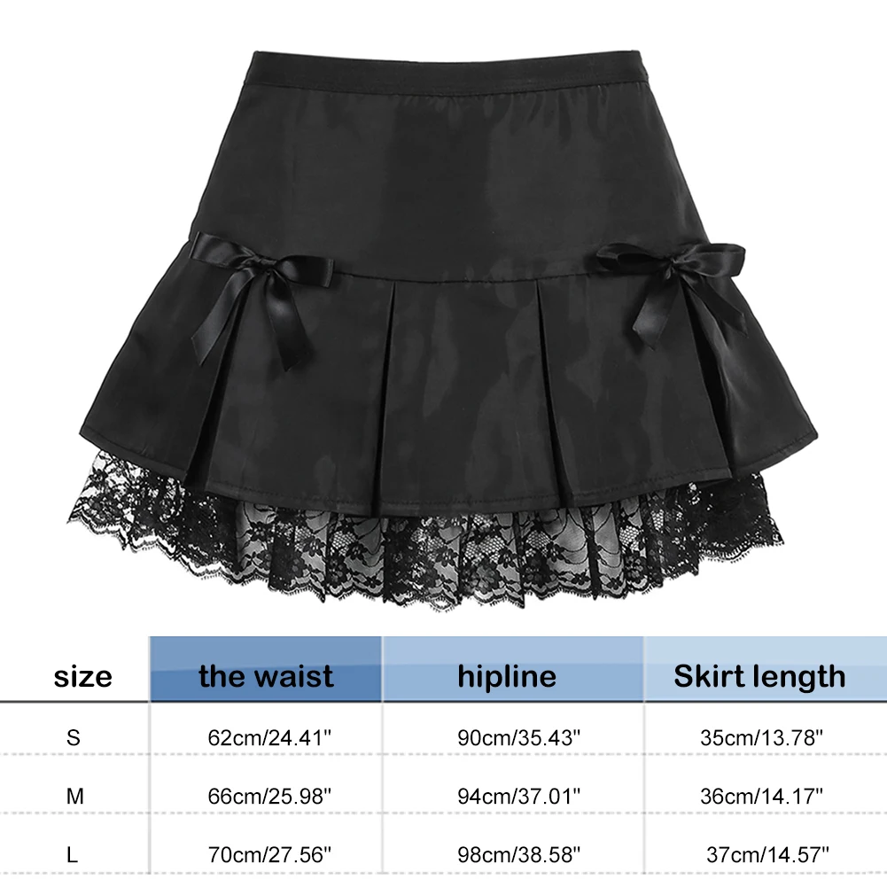 

Fashion Women Black Goth Aesthetic Pleated Skirts Lace Trim Low Waist E Girl Mini Skirt Punk Dark Academia Y2K Dance Streetwear