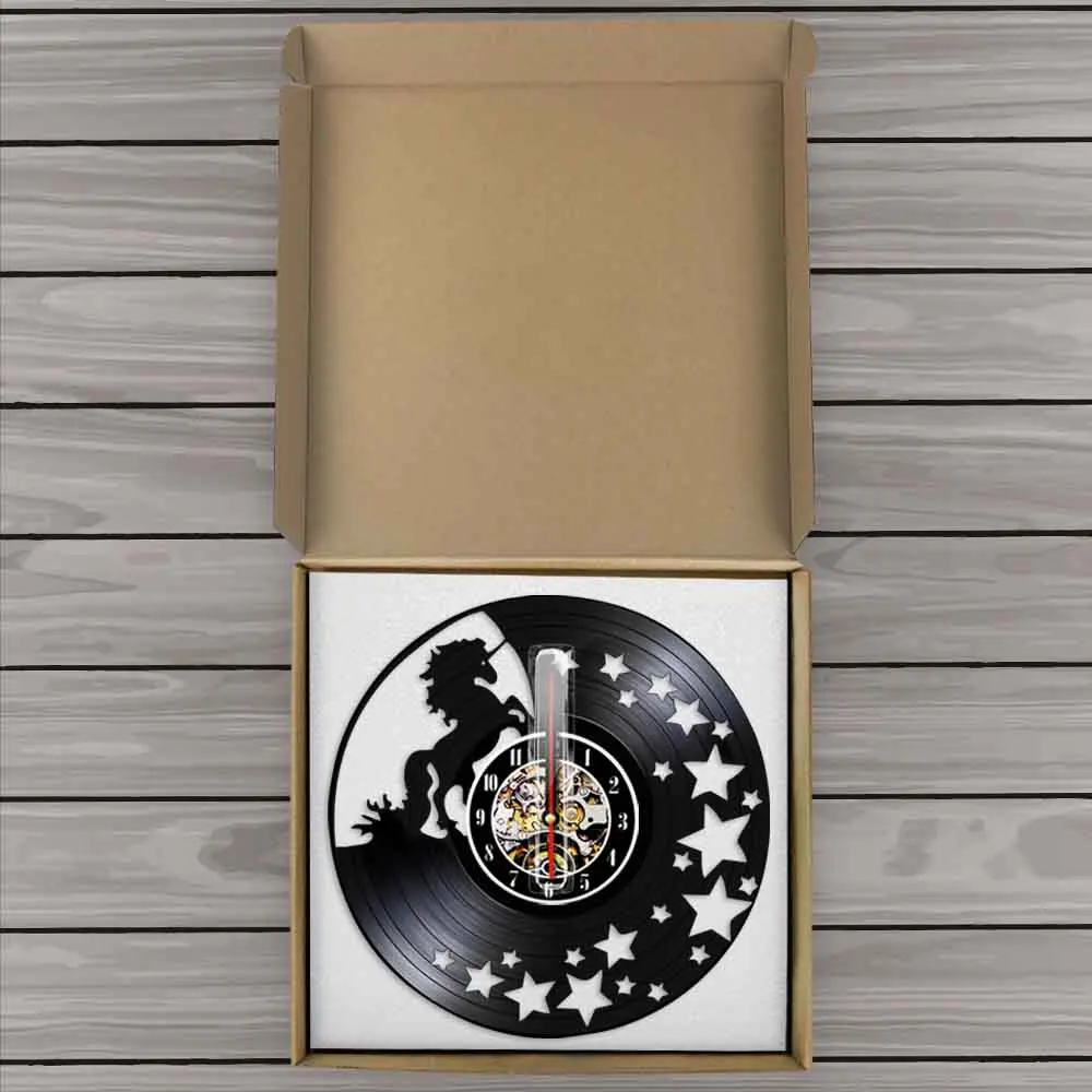 Единорог Винтаж виниловых пластинок настенные часы Волшебные звезды дома