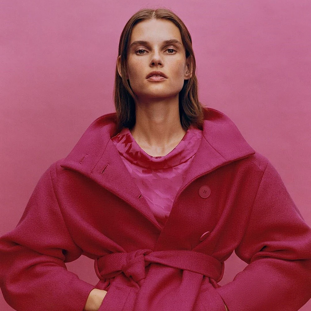 Женское однотонное пальто ZA элегантное очаровательное осеннее с длинными