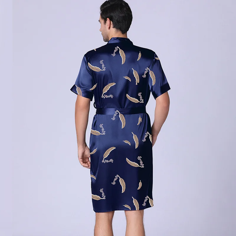 Летняя мужская ночная рубашка из ледяного шелка тонкий шелковый халат с