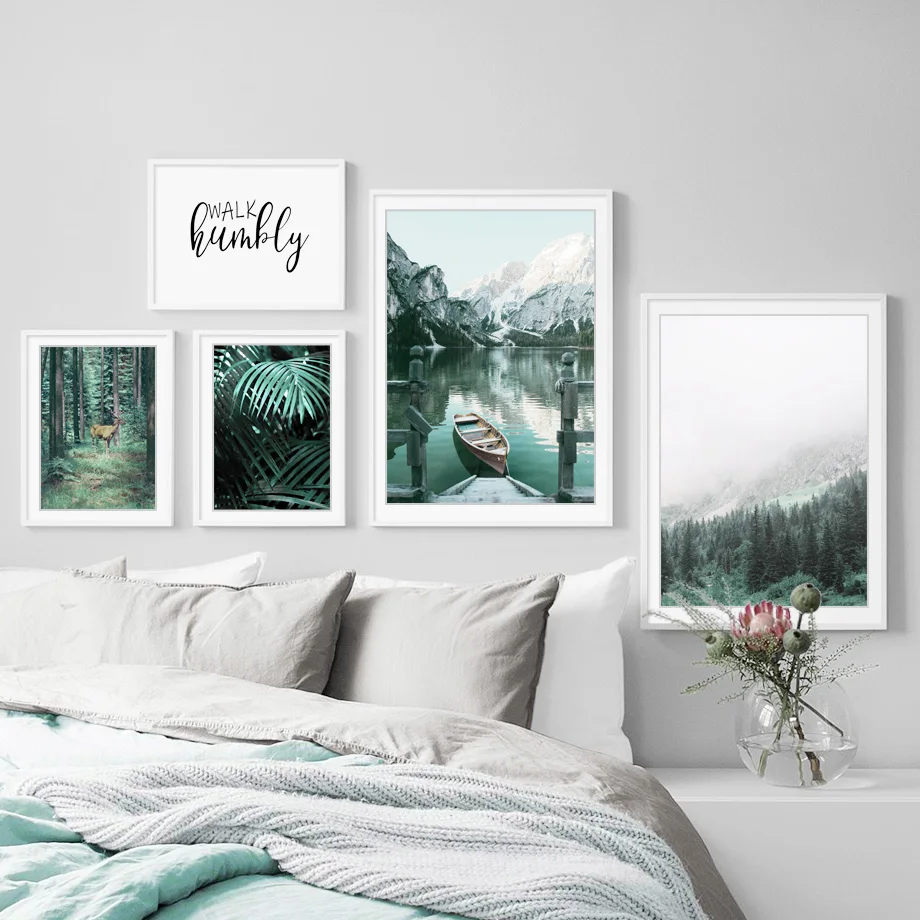 

Elk In The Forest Decorative Painting Plant Leaves Home Decoration Canvas Painting Forest and Fog Living Room Decoration Poster