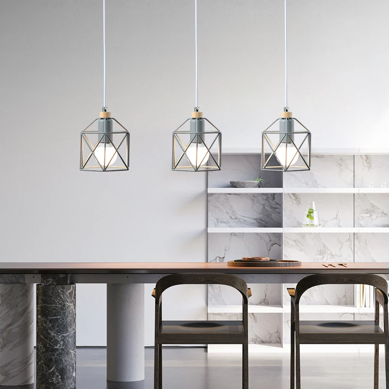 

Nordic Led Wood Pendant Light Fixture Modern Iron Wire Kitchen Hanging Lamp Lamparas De Techo Colgante Moderna Dining Room Decor