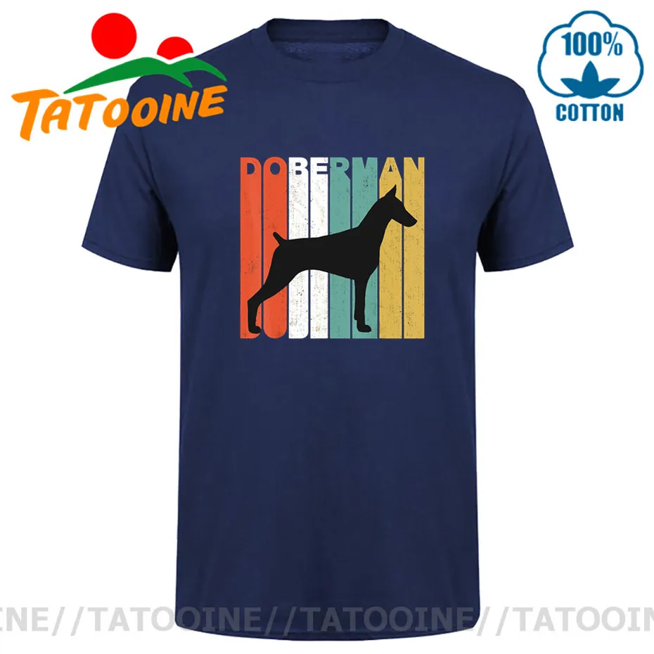 ТАТУИН Винтаж Doberman силуэт Футболка мужская забавная Ретро собака породы