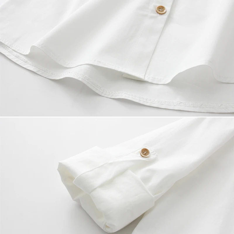 Женская блузка с длинным рукавом белая однотонная рубашка из 100% хлопка