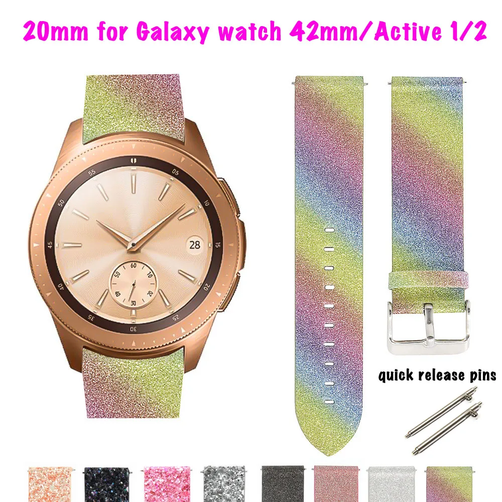 Ремешок кожаный для Samsung Galaxy Watch 42 мм Active 2 сменный Блестящий спортивный матовый