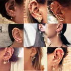 Винтажные минималистичные золотые серьги-гвоздики, разнообразные геометрические серьги с кристаллами, луной, звездой, бабочкой, Женские Ювелирные изделия в стиле бохо