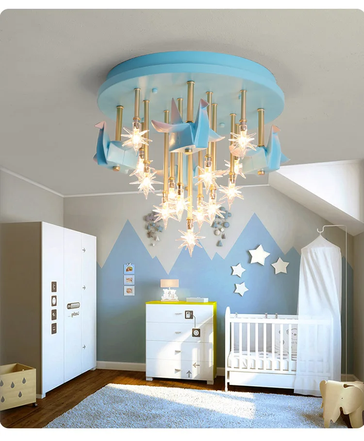 

tars Warm Pegasus Paper Crane Public Room Nordic Simple Bedroom Lights Popular Creative LED Children's Room Ceiling Mount Lamp