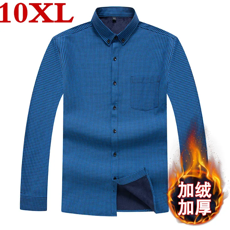 

8XL plus 9XL size 10XL 7XL 2020 Fashion Men's Shirts Autumn And Winter Thickening Warm Plaid 5 Colors Male Social Shirt Clothing