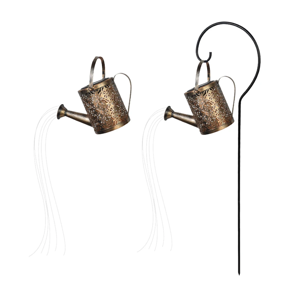 

LED Solar Powered Shower Watering Can String Lamp Garden Art Metal Iron Waterproof Water Sprinkle Kettle Light Landscape Decor