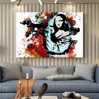 graffiti street art mona lisa with gun canvas poster print wall abstract panda paintings pictures for living room decor no frame