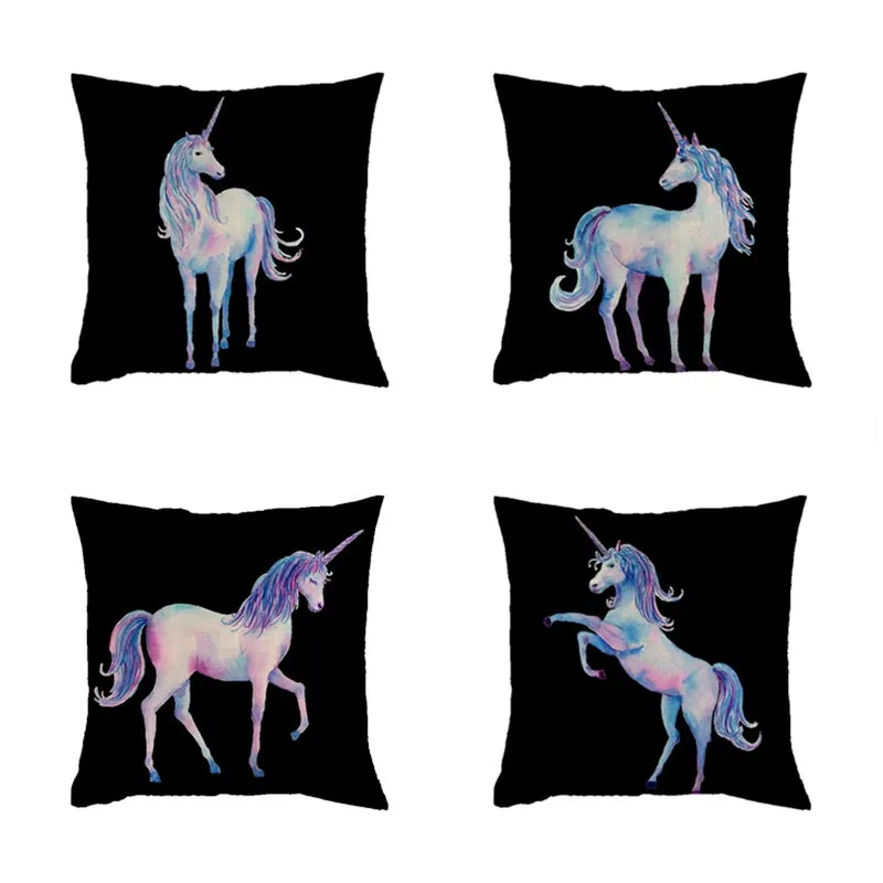 

45cm*45cm Unicorn Black Background Cushion Cover and Sofa Pillow Case Home Decorative Pillow Cover