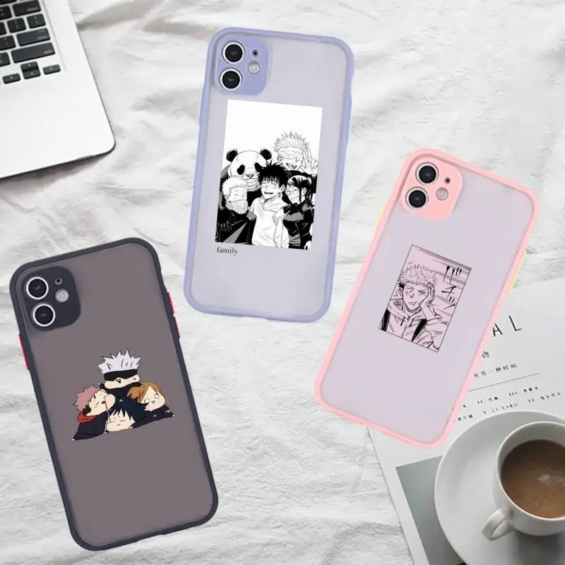 

anime cute Jujutsu Kaisen Phone Case For iPhone 12 11 Mini Pro XR XS Max 7 8 Plus X Matte transparent Gray Back Cover