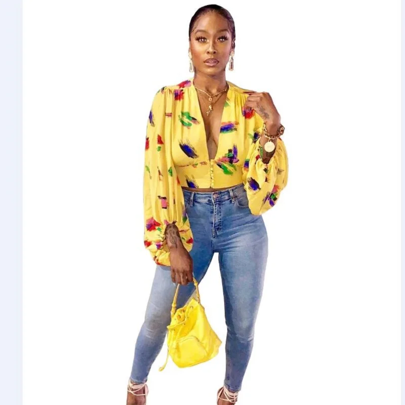 Новая стильная шифоновая рубашка с пышными рукавами и принтом женская