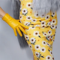 touchscreen real leather gloves 25cm short style pure imported goatskin female plush lining ginger yellow goose yellow wzp01