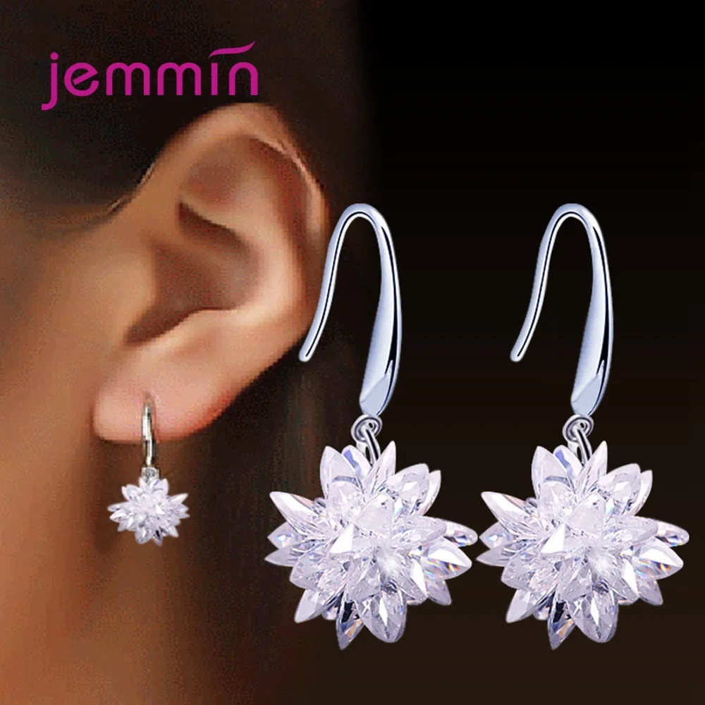 1 Pair Fashion DIY Handmade Cubic Zircon Flower Earrings 925 Sterling Silver Ice Shape Earring Accessory Free Shipping | Украшения и