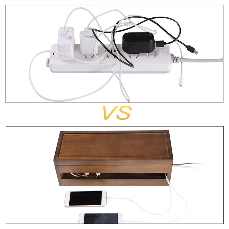 

Cable Management Box Wooden Cord Organizer Box for Extension Cord Power Stripe Surge Protector Wire