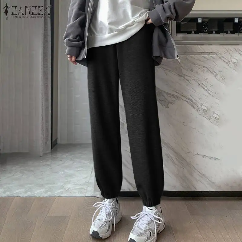 

Harajuku Elastic Waist Pants ZANZEA Women 2022 Spring Summer Wide Leg Pants Casual Solid Pantalon Palazzo Oversized Loose Bottom