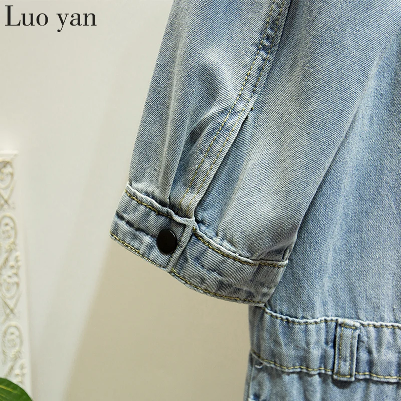 Женское джинсовое платье до колен элегантное Свободное с аппликацией в виде