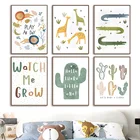 Настенная картина для детской комнаты с изображением Льва жирафа кактуса животных, скандинавские постеры и принты, настенные картины, декор для детской комнаты