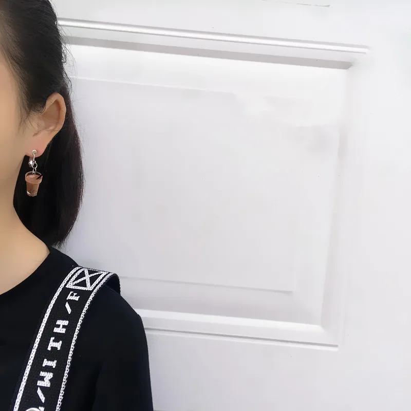 Simulation Pearl Milk Tea Resin Earrings for Women Cute Funny Ear Clips Juice Bottle Jewelry Kids Accessories School Girl Gifts | Украшения