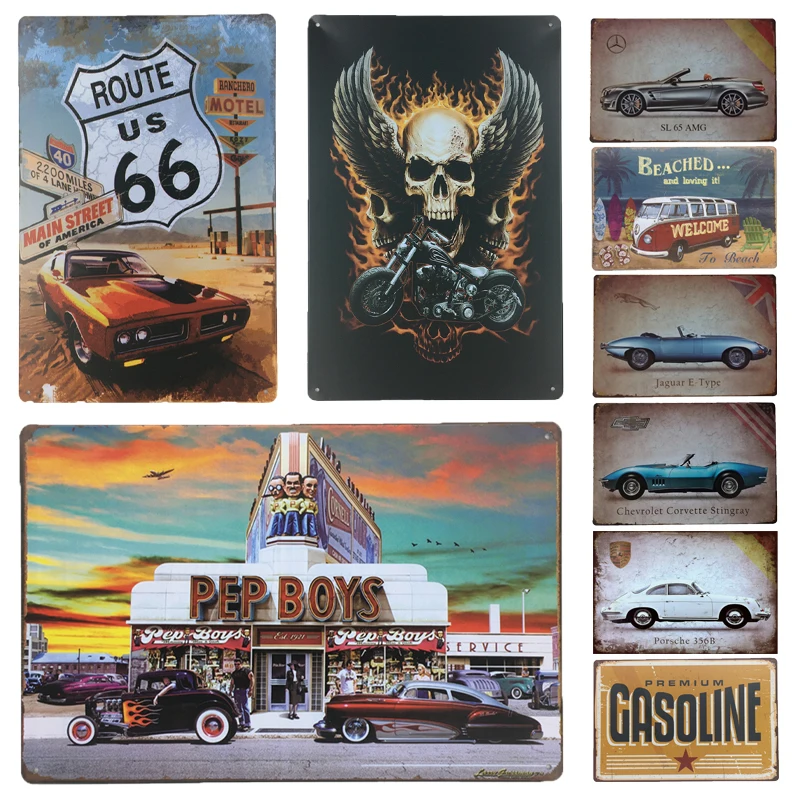 

Route 66 Bus Metal Wall Art Tin Sign Gift Vintage Plaque Garage Home Decor Retro Car Metal Poster Signs Man Cave Wall Stickers