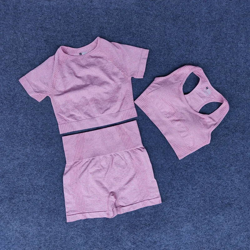 Vital Seamless Yoga Bra Woman Sportswear 3pcs Short Sleeve Crop Top+Gym Leggings+Sport Brassiere Female Fitness Sports Suits | Спорт и