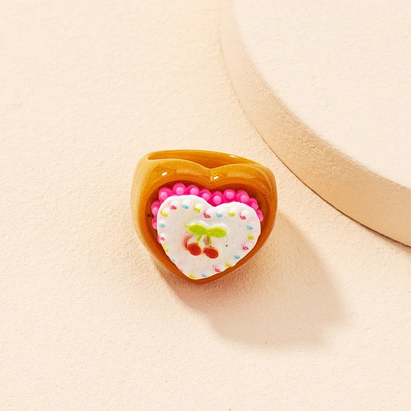

Minar Korea Japan Multiple Love Heart Charm Rings for Women Colorful Chunky Resin Arcylic Letter Cherry Food Finger Ring Jewelry