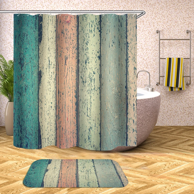 

vintage wood board shower curtain home decor bathroom curtain polyester fabric curtain bath