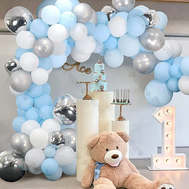 

139pcs Macaron Blue Balloon Garland Baby Shower Ballon Arch Gender Reveal Silver 4D Birthday Party Wedding Anniversary Decor