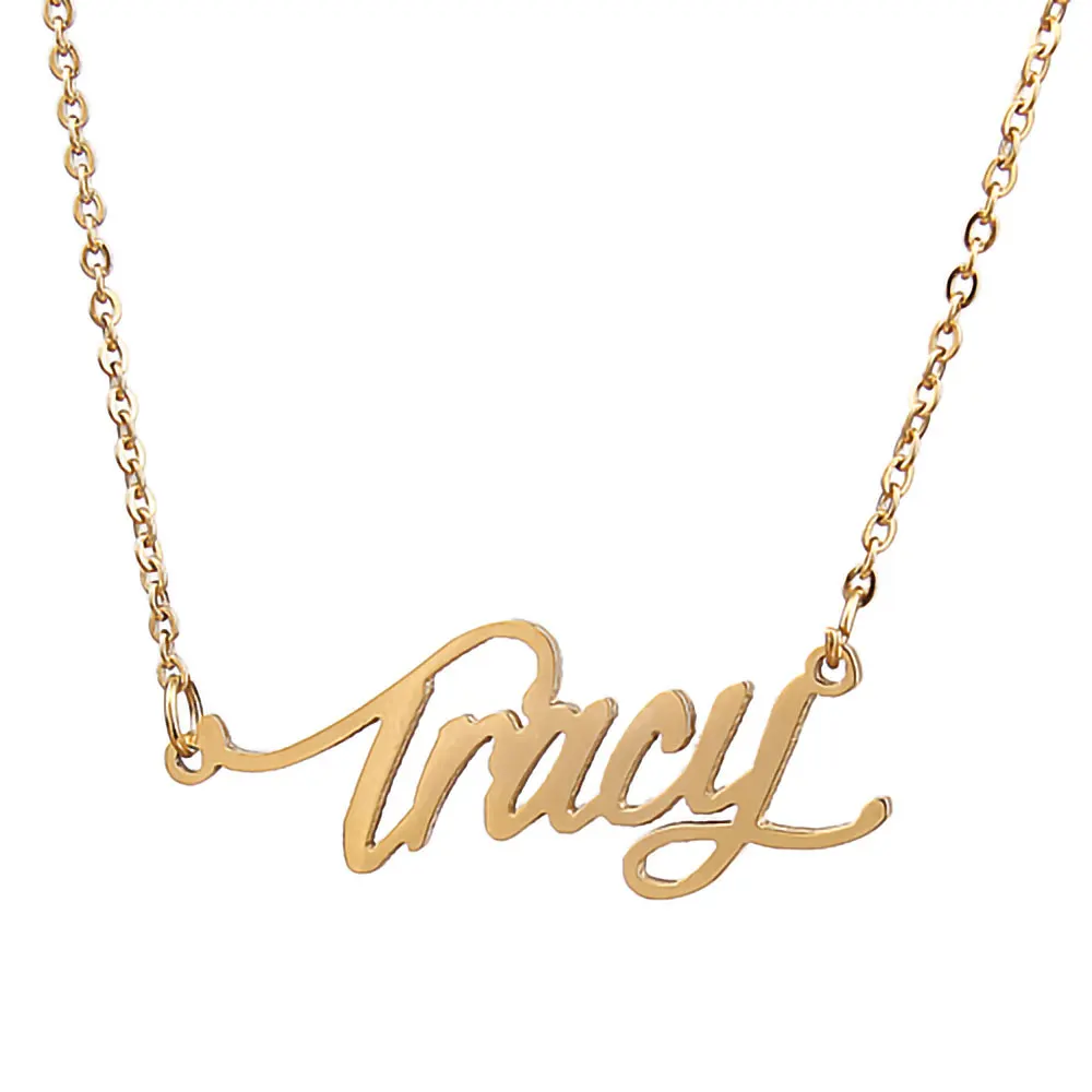 

Tracy Nameplate Necklace for Women Stainless Steel Jewelry Gold Plated Name Chain Pendant Femme Mothers Friends Gift
